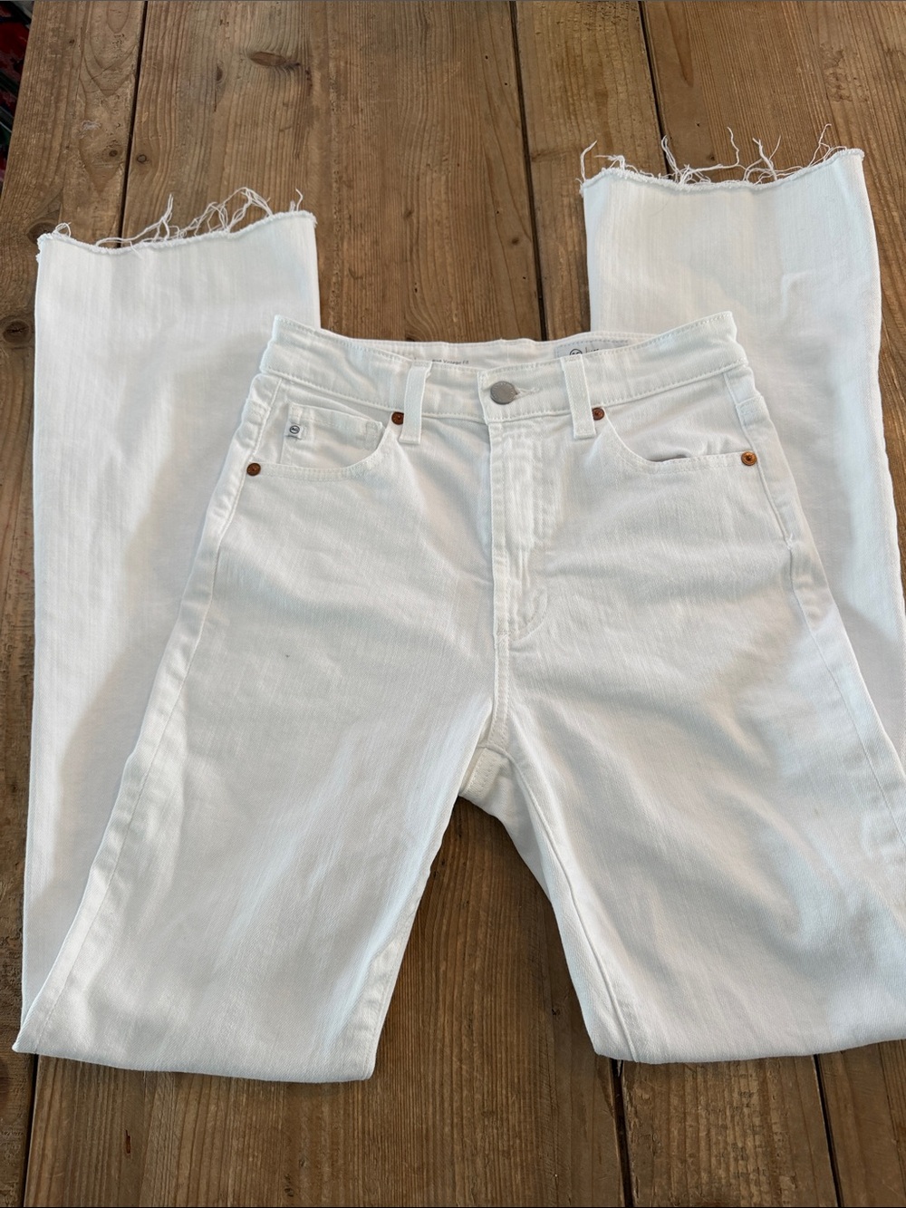 Ag Adriano Goldschmied White Frayed-Hem High-Rise Jeans
